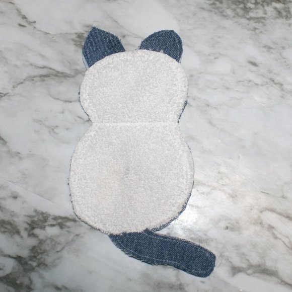 HAND CRAFTED Mop Cat Kitten Set Terry Cloth Towel Upcyled Blue Denim Jeans - Picture 4 of 12